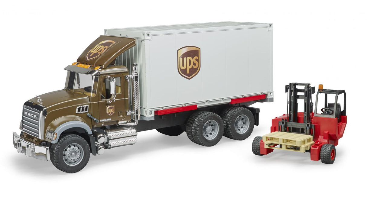 Bruder mack granite ups vrachtwagen met vorkheftruck