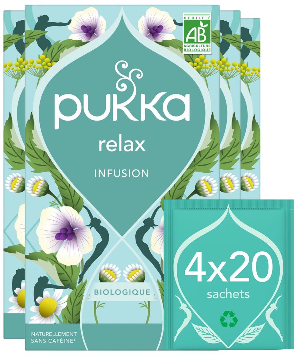 Pukka tea relax - 80 theezakjes - biologische kruidenthee - 4 x 20 zakjes - thee voordeelverpakking
