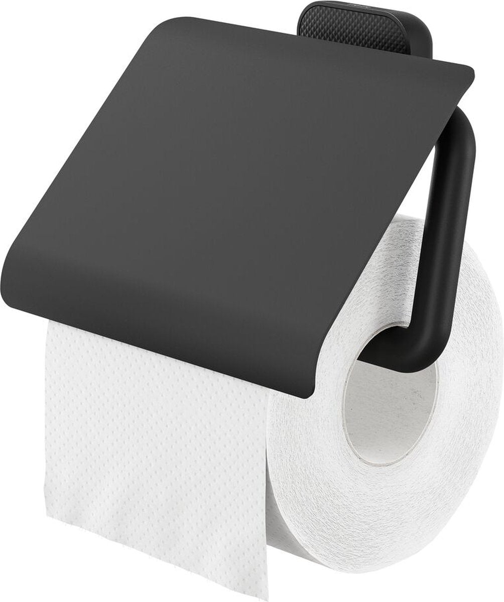 Tiger carv - wc rolhouder met klep - toiletrolhouder - zonder boren - boren of lijmen - zwart