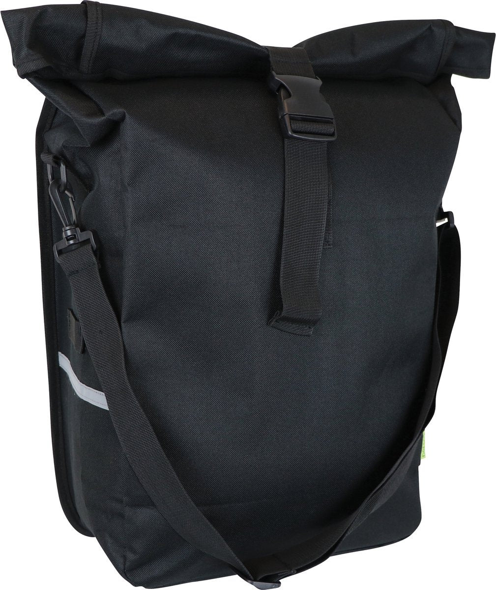 Dresco enkele fietstas leisure – inhoud 18 liter - waterafstotend nylon – twee bevestigingshaken – afsluitbare rolsluiting - verstelbare schouderriem – bevestigingsmogelijkheid draagbare lampjes - reflecterende accenten - afmeting 48x30x15cm