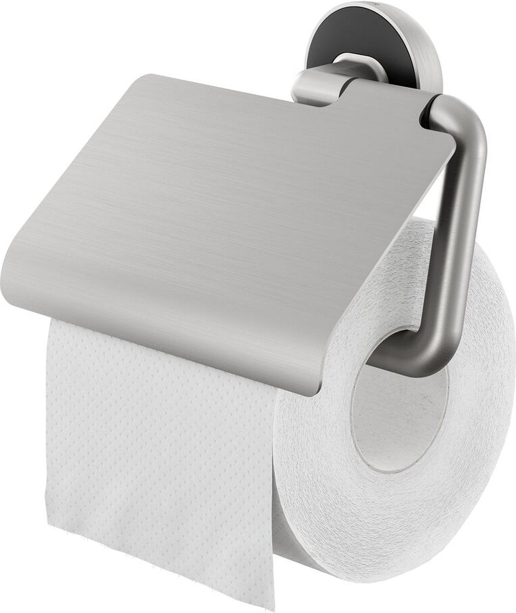 Tiger cooper - wc rolhouder met klep - toiletrolhouder - zonder boren - boren of lijmen - rvs geborsteld zwart