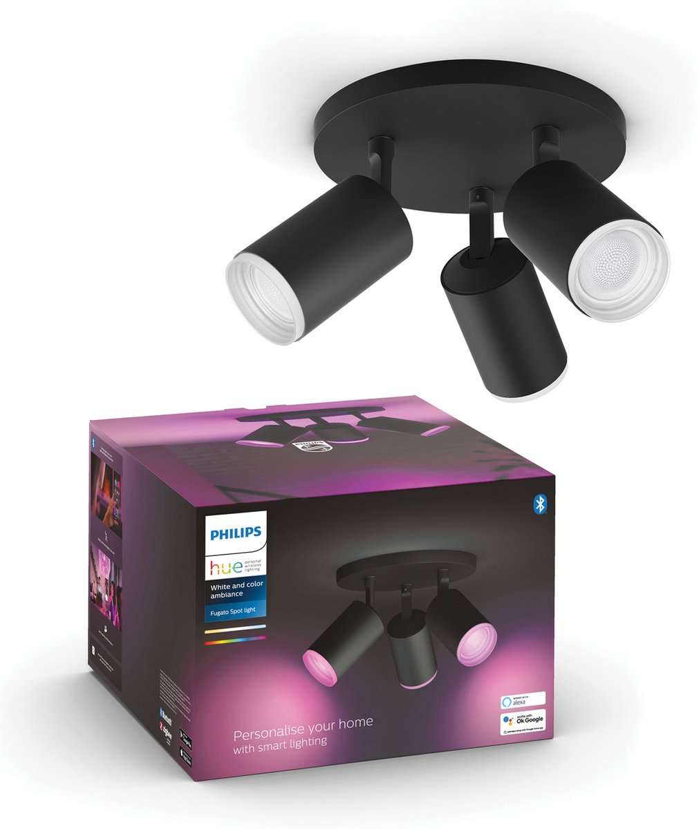Philips hue fugato opbouwspot - wit en gekleurd licht - 3-spots - zwart