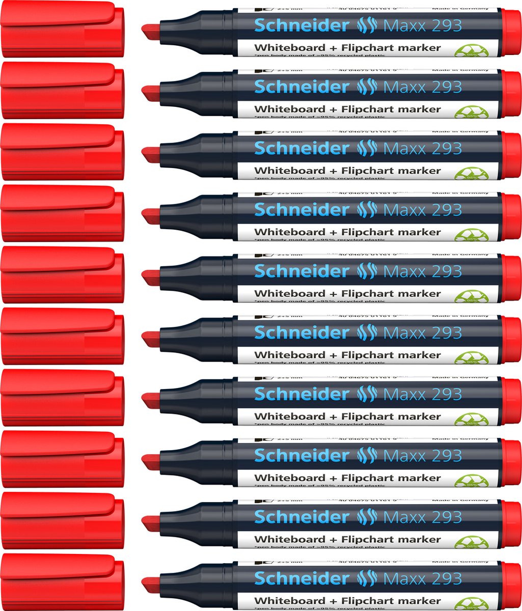 Schneider schrijfwaren schneider whiteboardmarker - maxx 293 - beitelpunt - rood - 10 stuks - voor whiteboard en flipover - s-129302-10