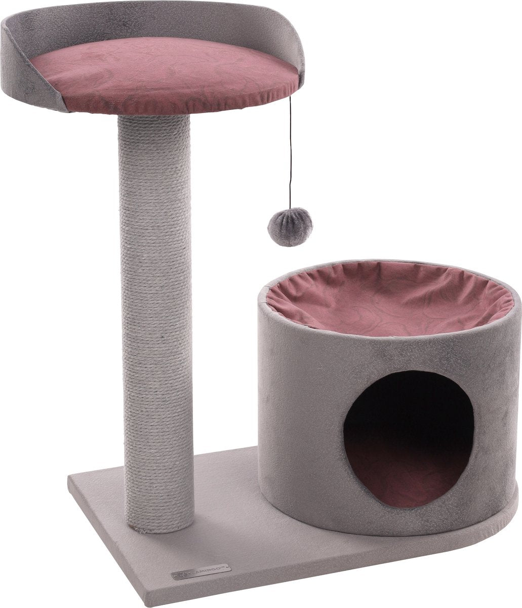 Flamingo krabpaal – kara – krabpaal kat – krabmeubel met hangmat en schuilplaats – krabpaal katoen touw – 65x35,5x65 cm – grijs