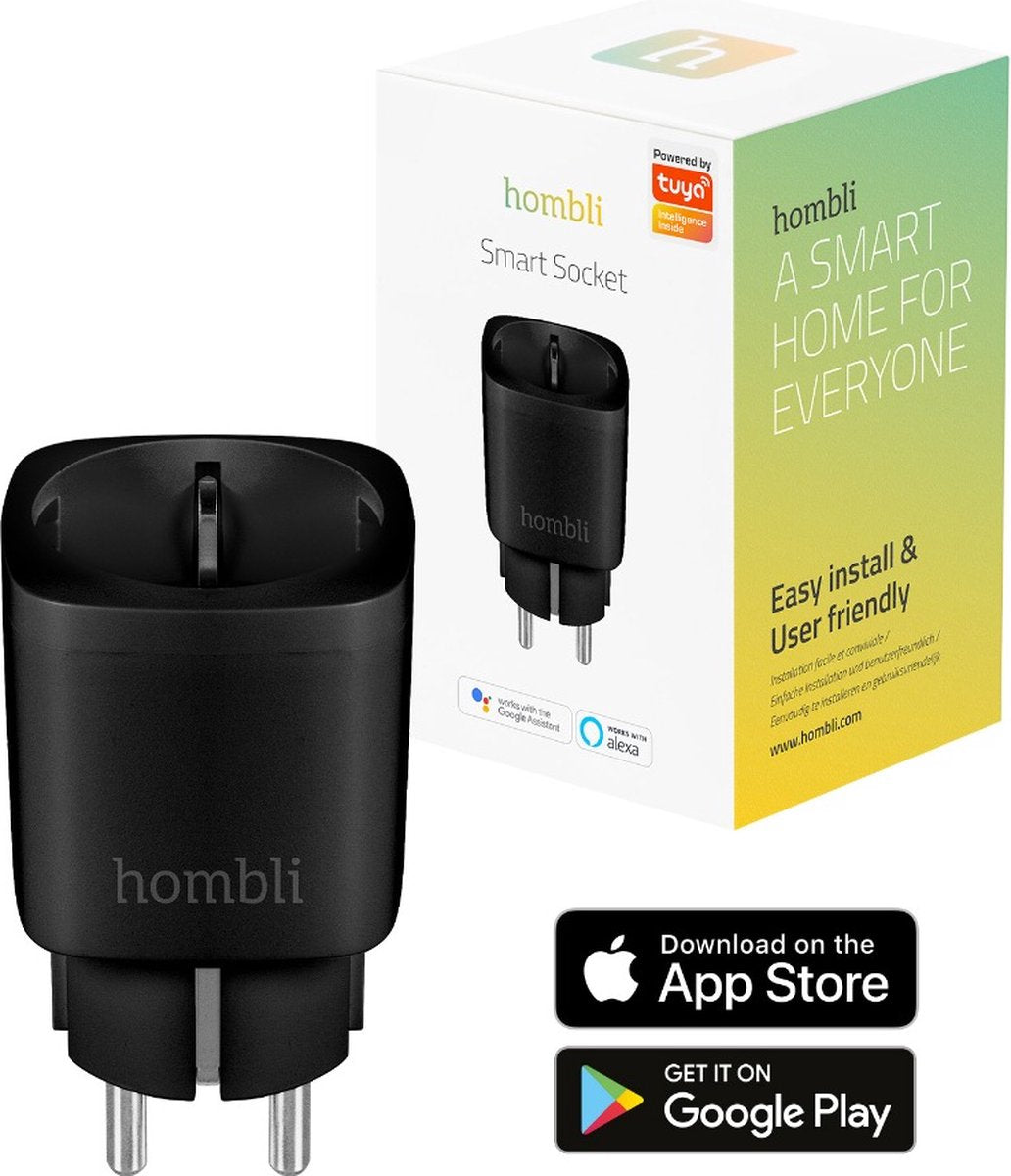 Hombli slimme stekker - smart plug met app bediening - wifi stopcontact - tijdschakelaar voor binnen - energiemeter - compitabel met amazon alexa en google home - 1 stuk - zwart