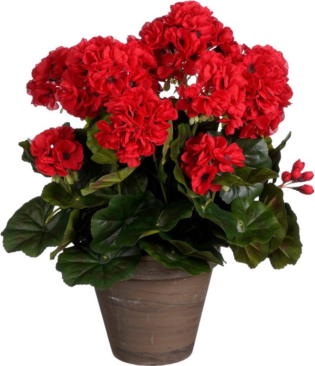 Mica decorations geranium kunstplant - 27x27x41 cm - polyester - rood