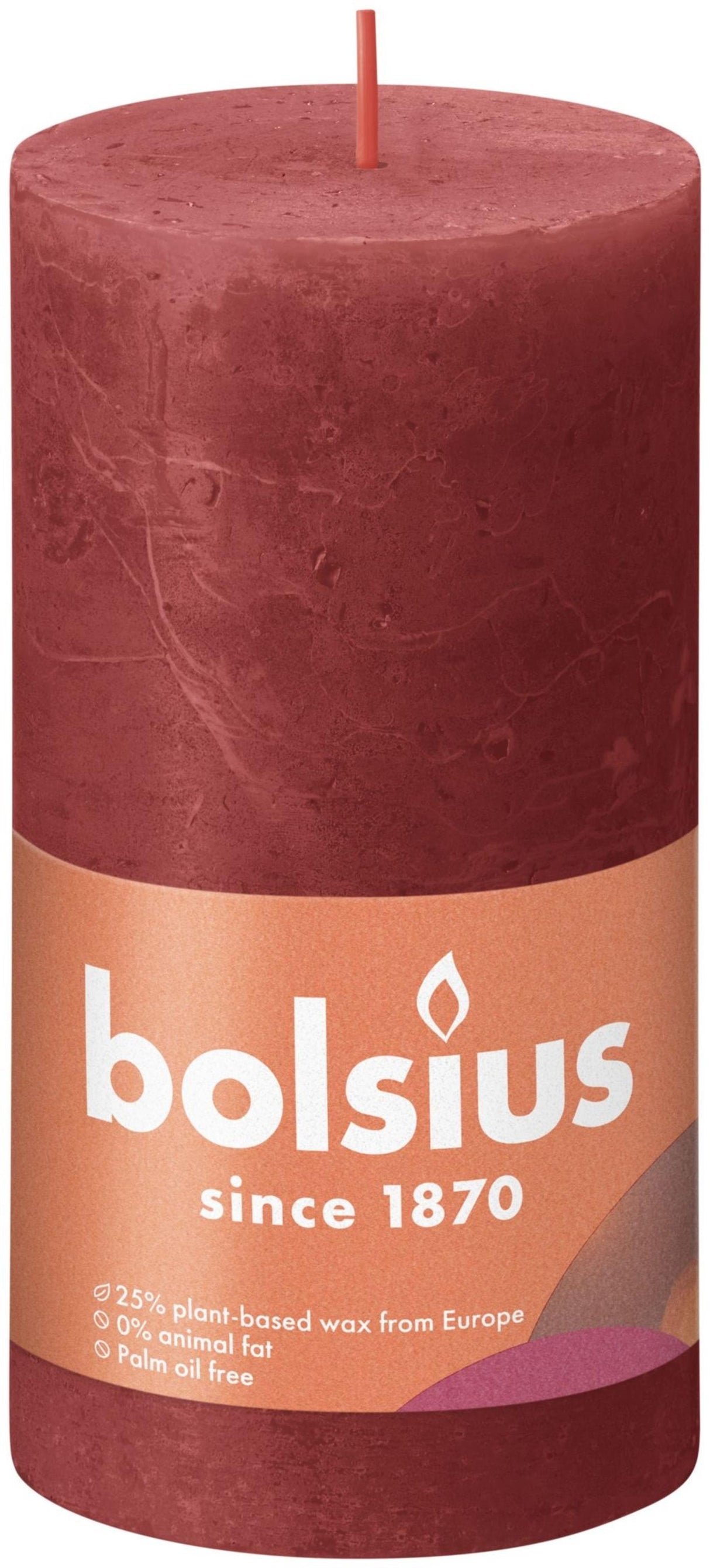 Bolsius shine collection rustiek stompkaars 130 68 delicate red -delicaat rood