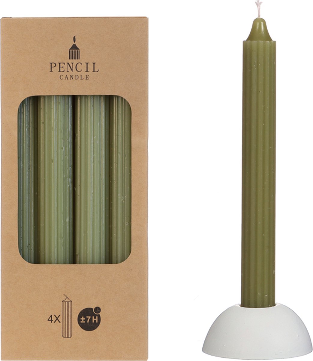 Hortus potlood kaarsen set 4 stuks dia. 2.2 x h 20 cm mos groen