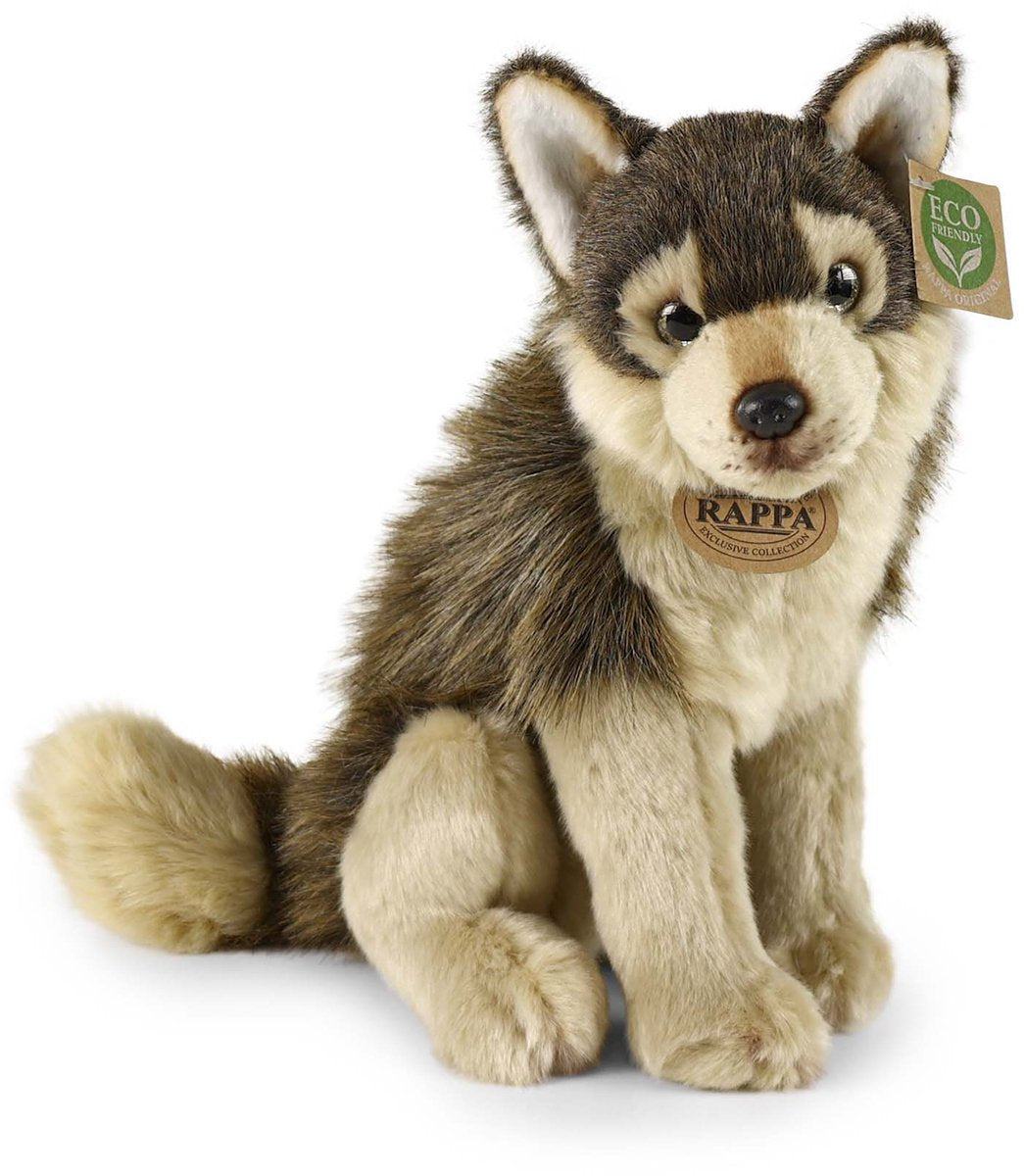 Rappa eco friendly knuffel wolf - zittend - pluche - 28 cm