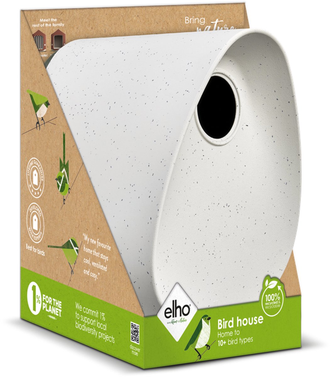 Elho essential bird house 18cm - vogelhuisje voor tuin of balkon - geschikt voor meer dan 11 soorten - 100% gerecycled plastic - l18 x b21.1 x h23 cm - fibrous grey