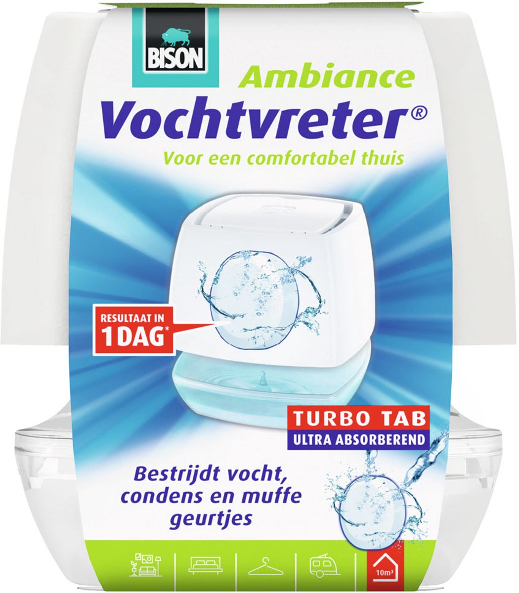 Bison vochtvreter® ambiance, luchtontvochtiger, bestrijdt vocht en schimmel in woonruimtes, uniek luchtcirculatiesysteem, 100 g, wit, ook geschikt voor caravans en campers