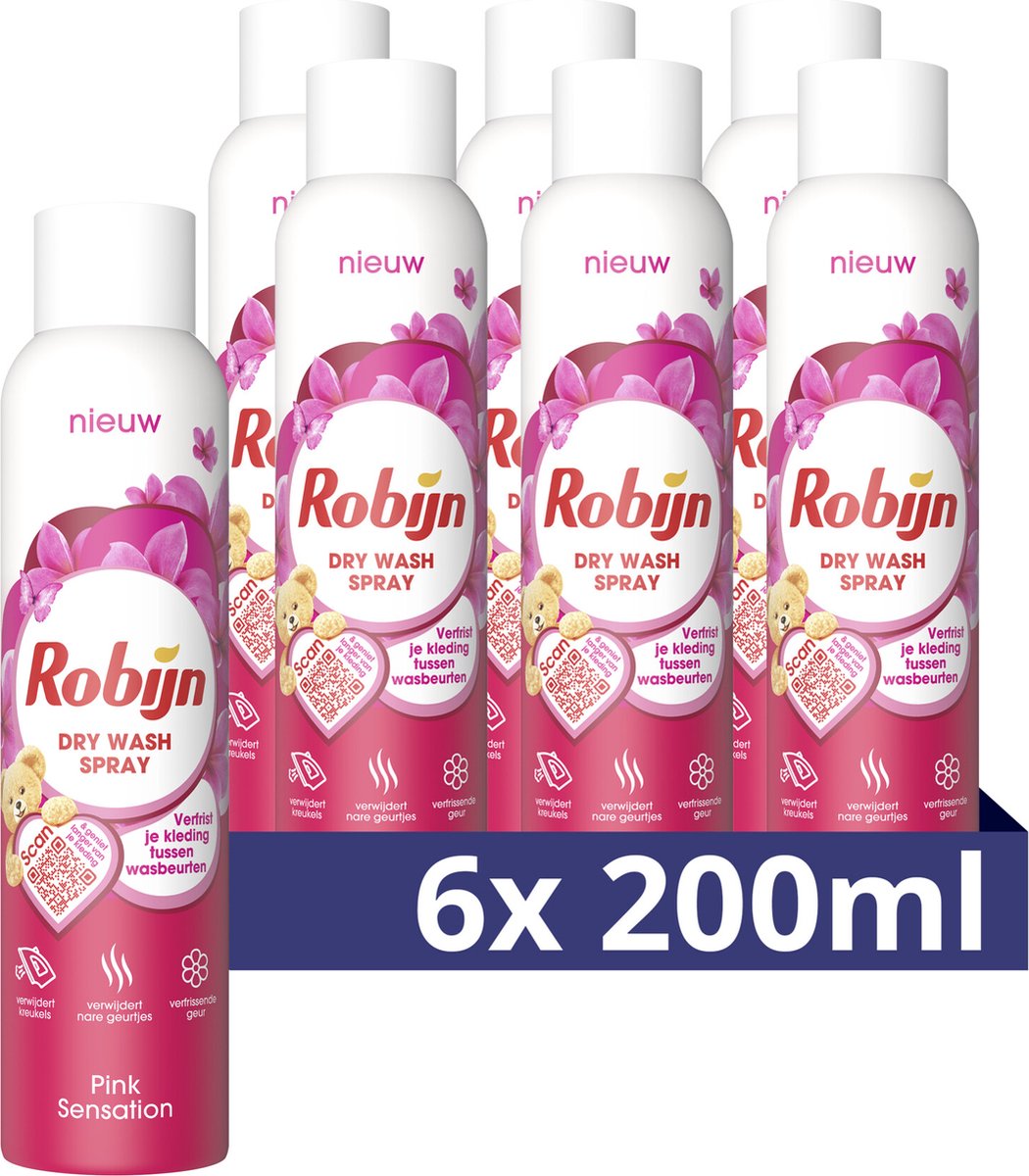 Robijn - pink sensation dry wash spray - 6 flessen x 200 ml - voordeelverpakking