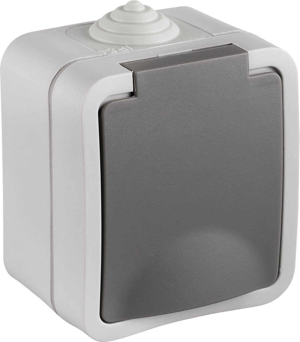 Q-link enkelvoudig buitenstopcontact – opbouw stopcontact – ip54 spatwaterdicht – wandcontactdoos – grijs