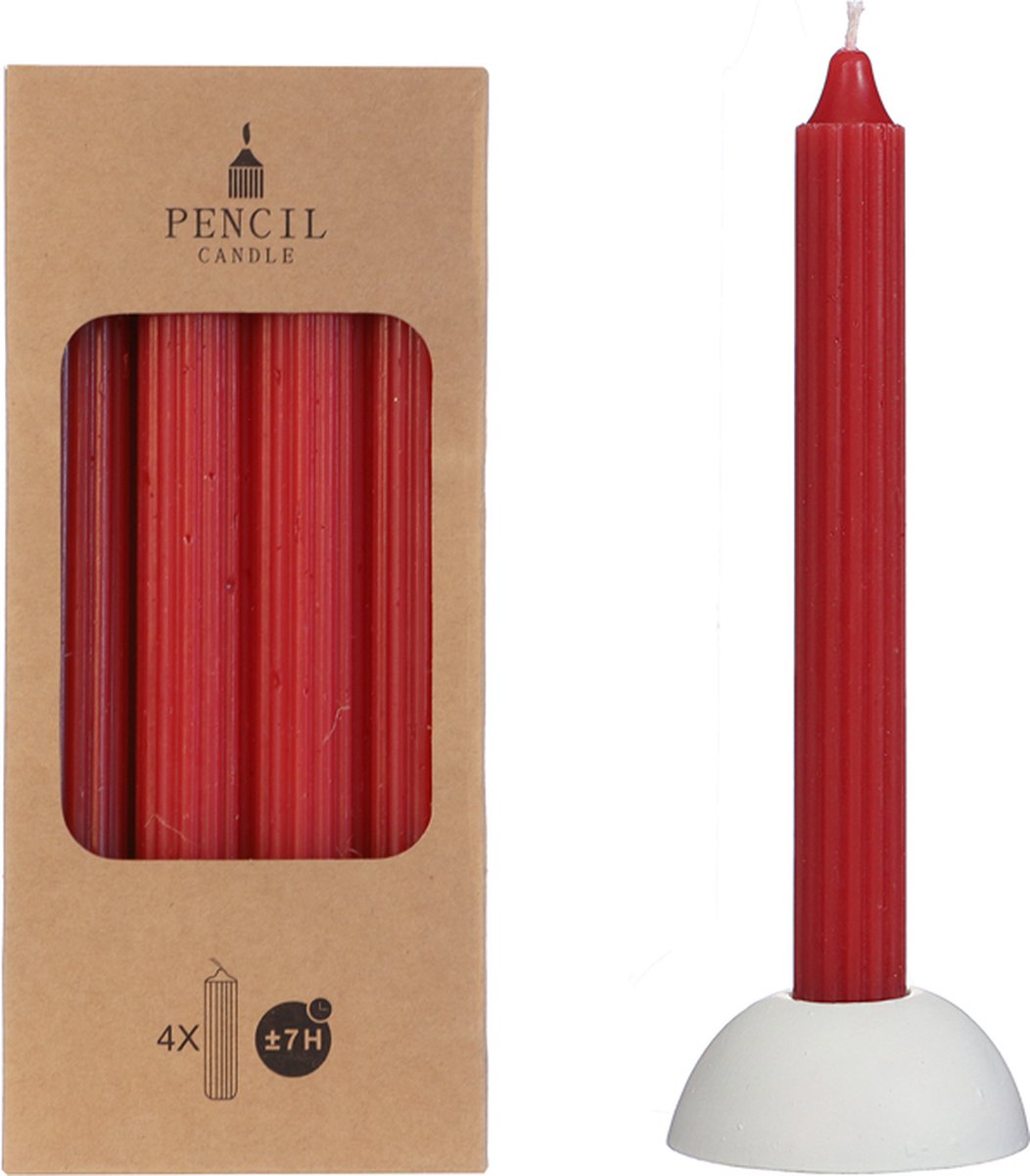 Hortus potlood kaarsen set 4 stuks dia. 2.2 x h 20 cm rood