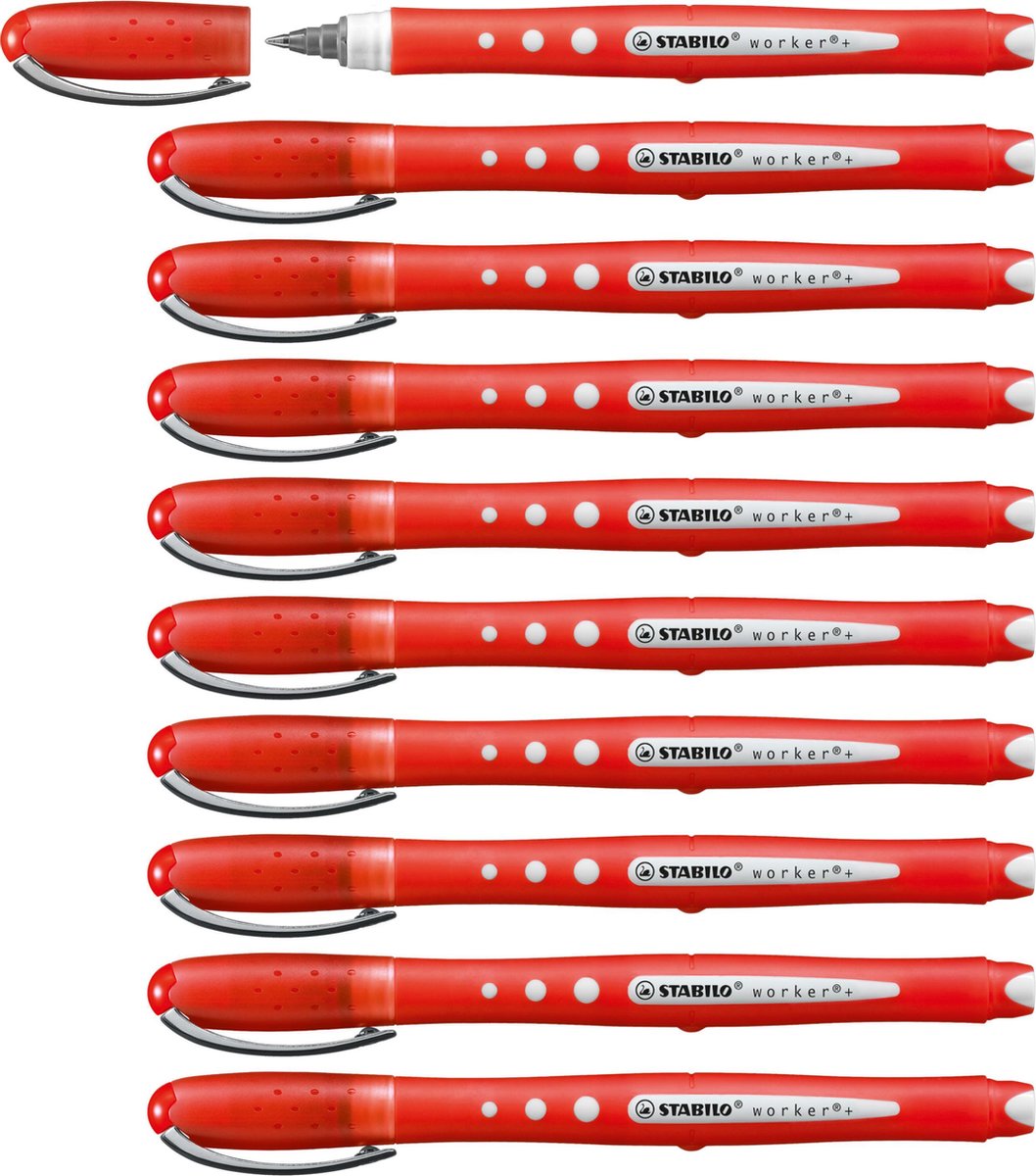 Stabilo worker+ colorful - rollerball 0,5 mm - rood - doos 10 stuks