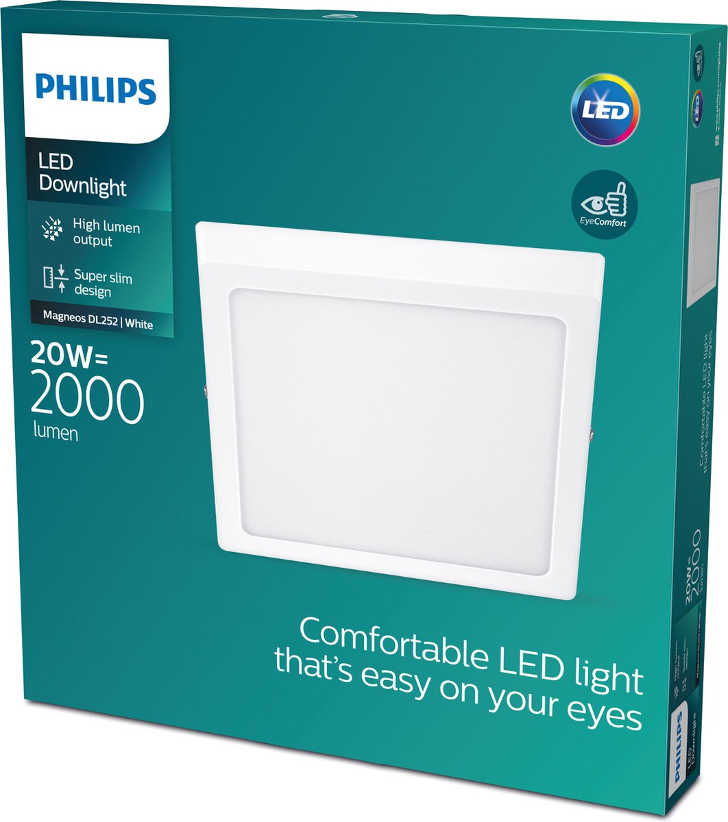 Philips led philips magneos plafondlamp - wit - vierkant - groot - 20 w