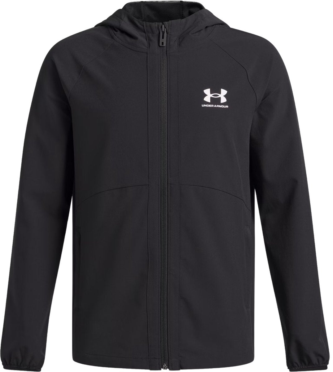 Under armour ua vibe woven windbreaker-blk jongens sportjas - zwart - wit