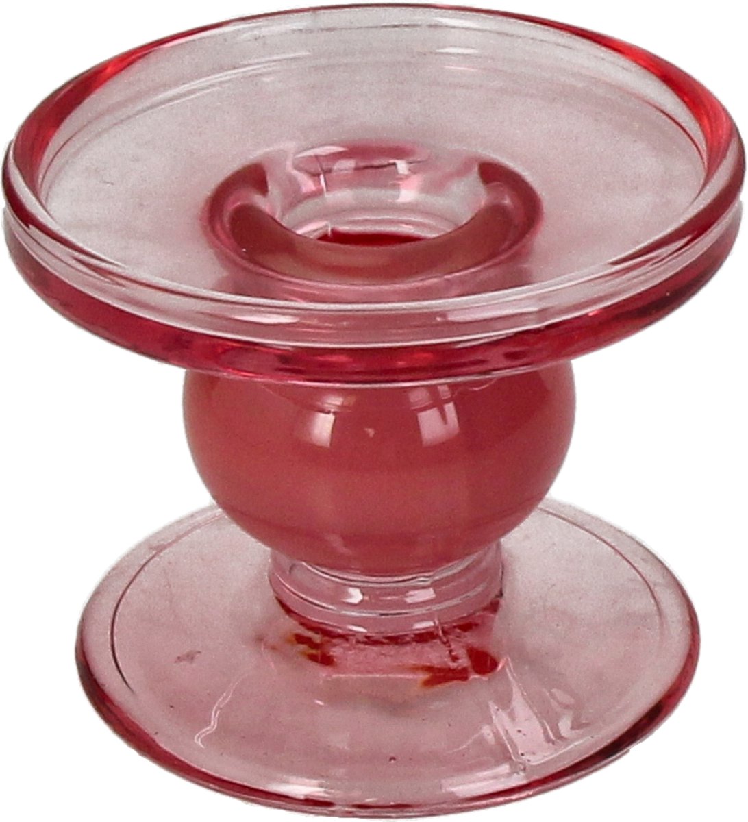 Hd collection kaarsenhouder glas roze 9x9x7cm