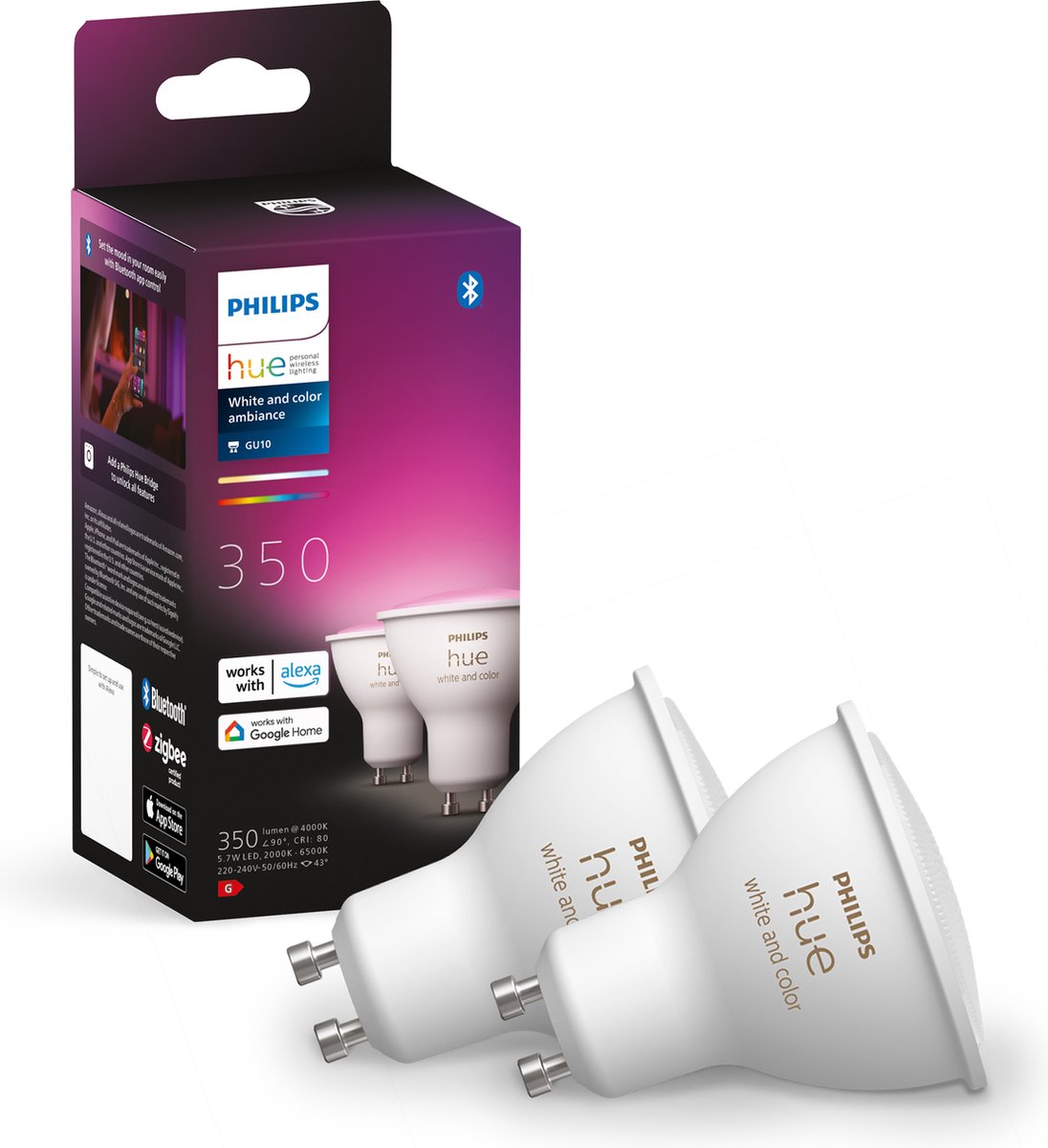 Philips hue spot - wit en gekleurd licht - 2 pack - gu10