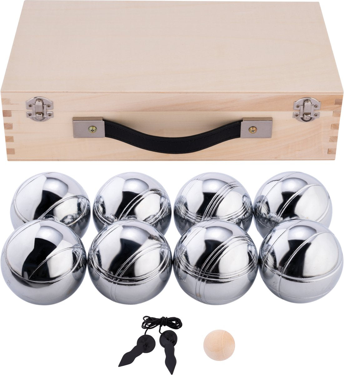 Engelhart metalen jeu de boules - 8 ballen in houten kist - luxe set - pétanque - boules - metalen ballen - geschikt voor elke jeu de boules baan - longfield