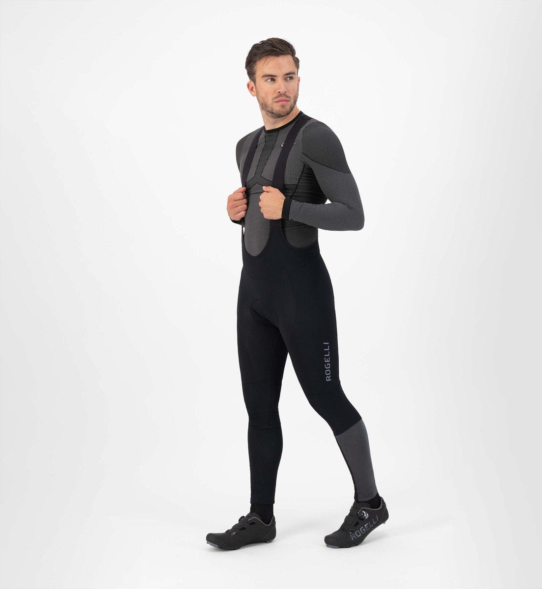Rogelli essential hi vis fietsbroek heren - bretels - zwart - m