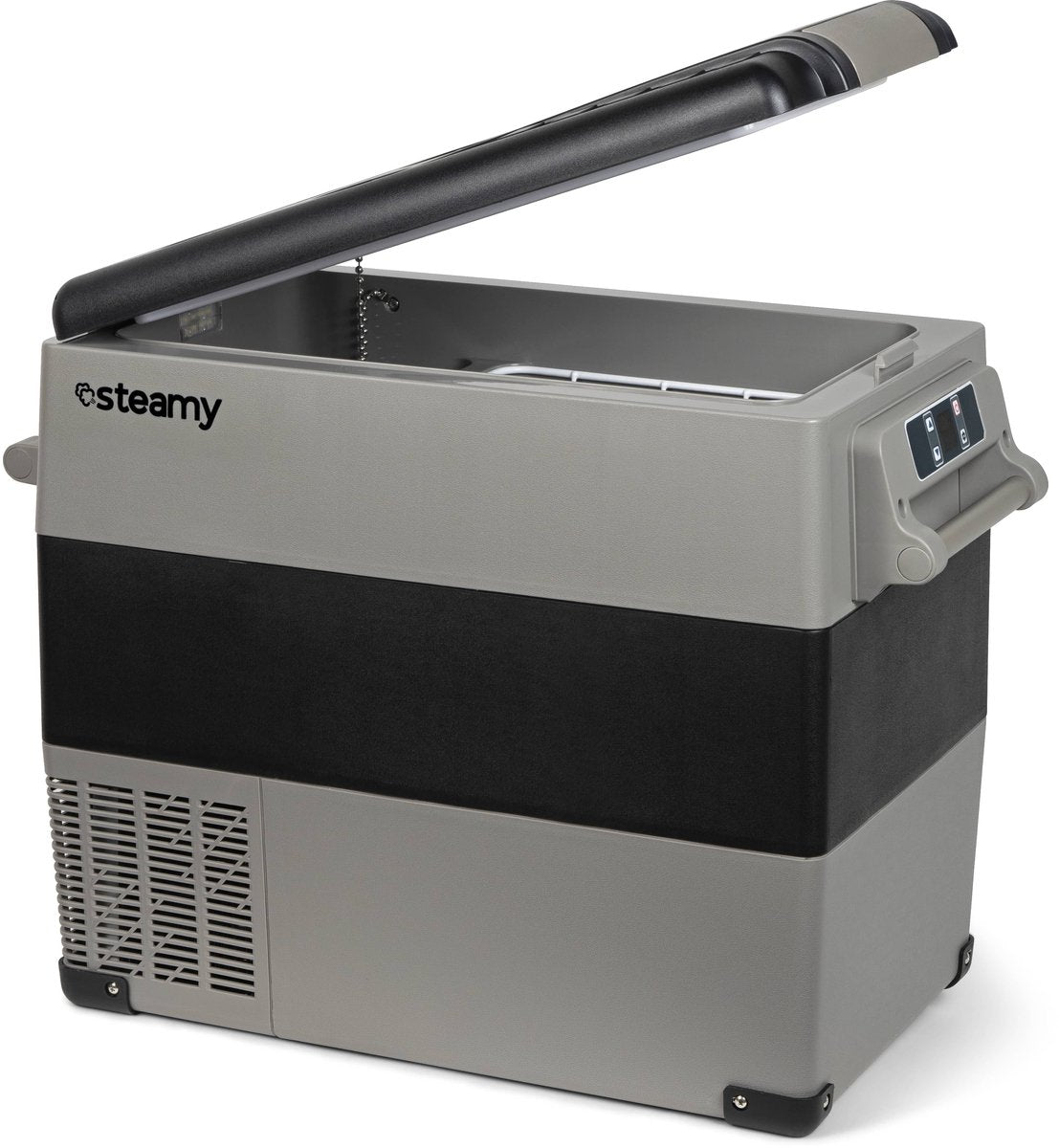Steamy -e dual compartment elektrische compressor koelbox - 49 liter - 12v en 230v - voor auto en camping - grijs