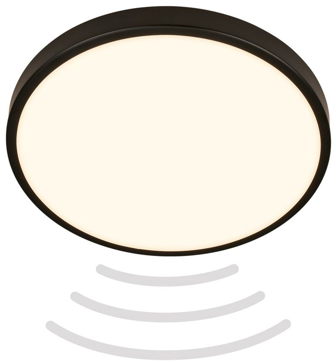B.k.licht briloner chet - badkamerverlichting - led plafonniere - badkamer lamp - met bewegingssensor - ip54 - warm wit licht - 12w - ø29cm - zwart