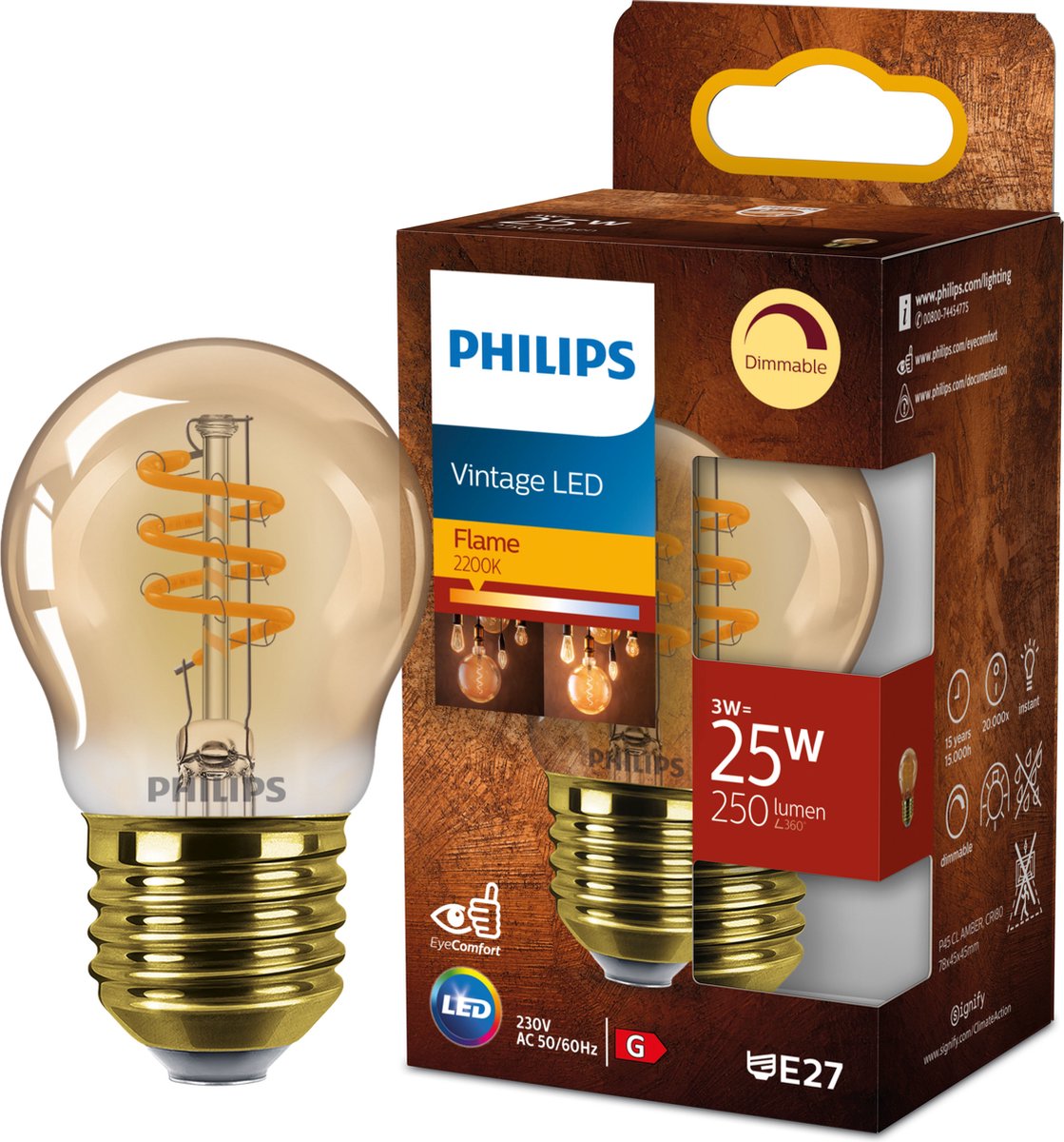 Philips led kogellamp spiraal goud - 25 w - e27 - dimbaar extra warmwit licht