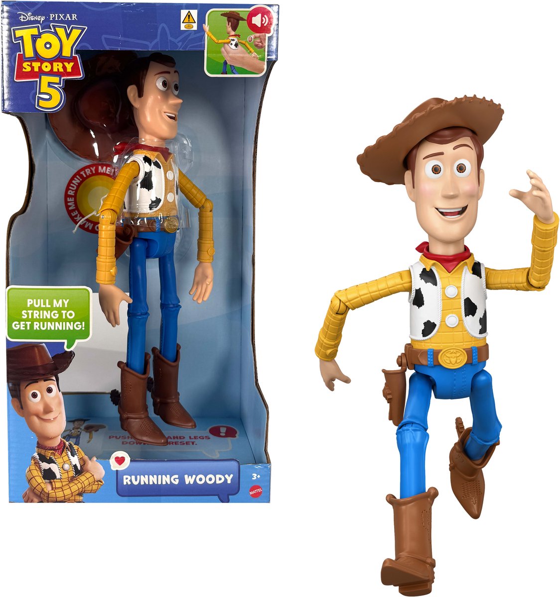 Mattel disney en pixar toy story 5 rennende woody actiefiguur van 30 cm - meer dan 50 geluiden - frans