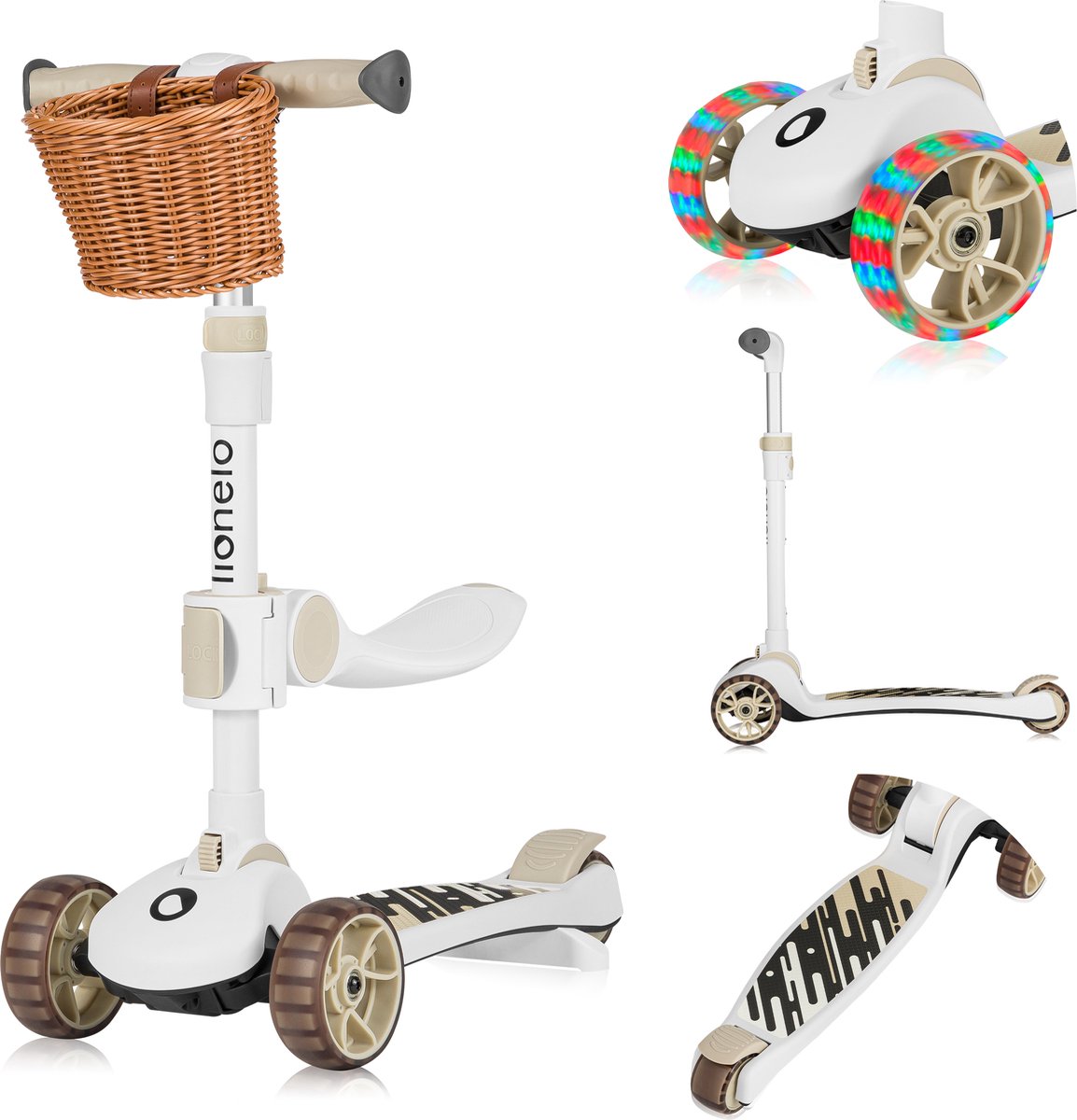 Lionelo franky - kinderstep 2in1 - led - 3 wielen - tot 50kg - fiets en scooter 2in1 - grote verlichte wielen - speelgoedmandje