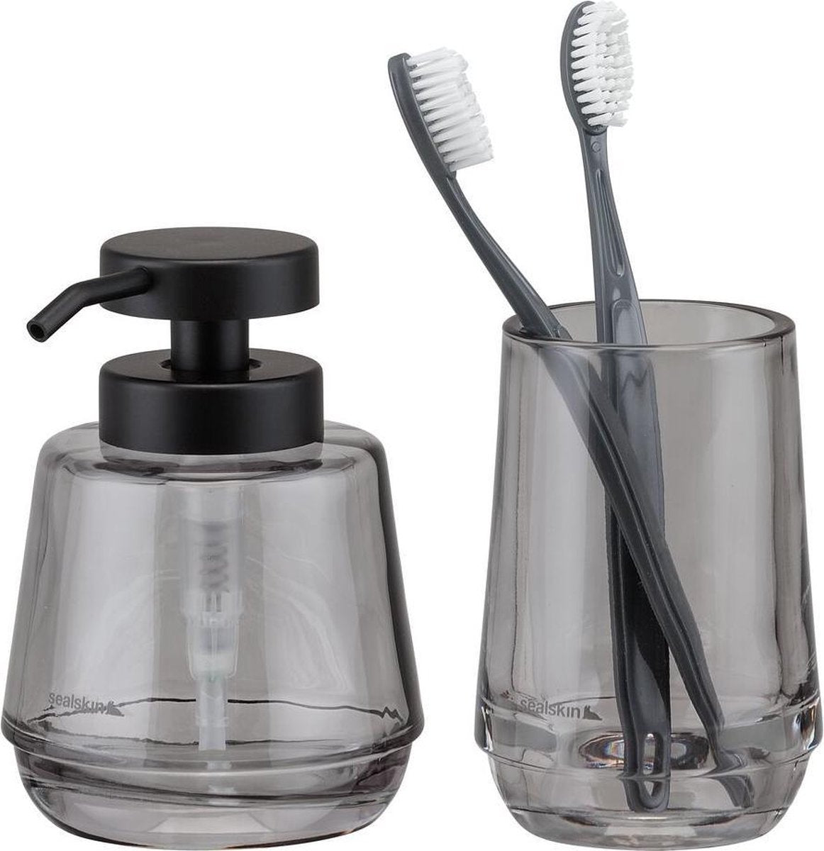 Sealskin mood - badkamerset - zeepdispenser 380 ml - tandenborstelbeker - grijs