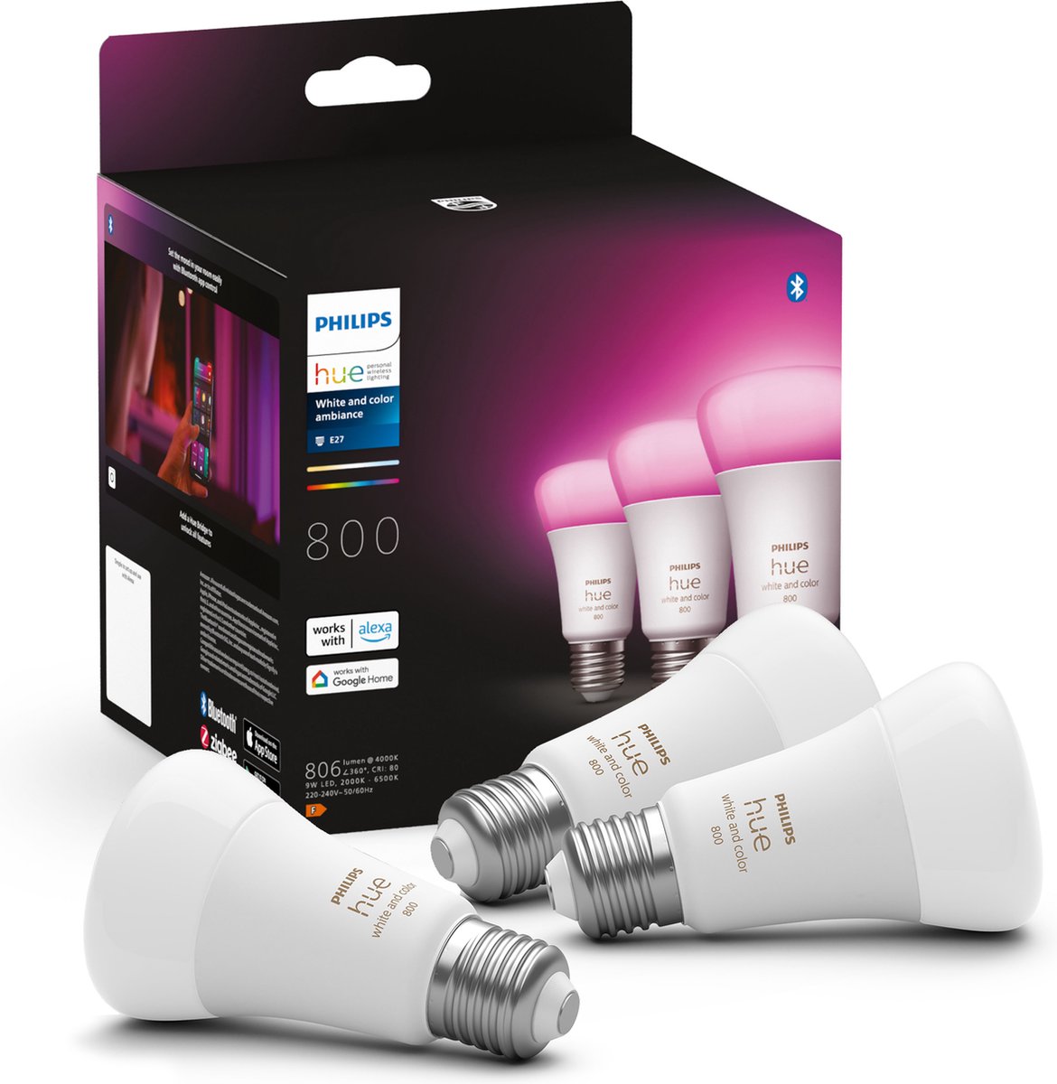 Philips hue white color ambiance e27 lamp 3-pack 800l