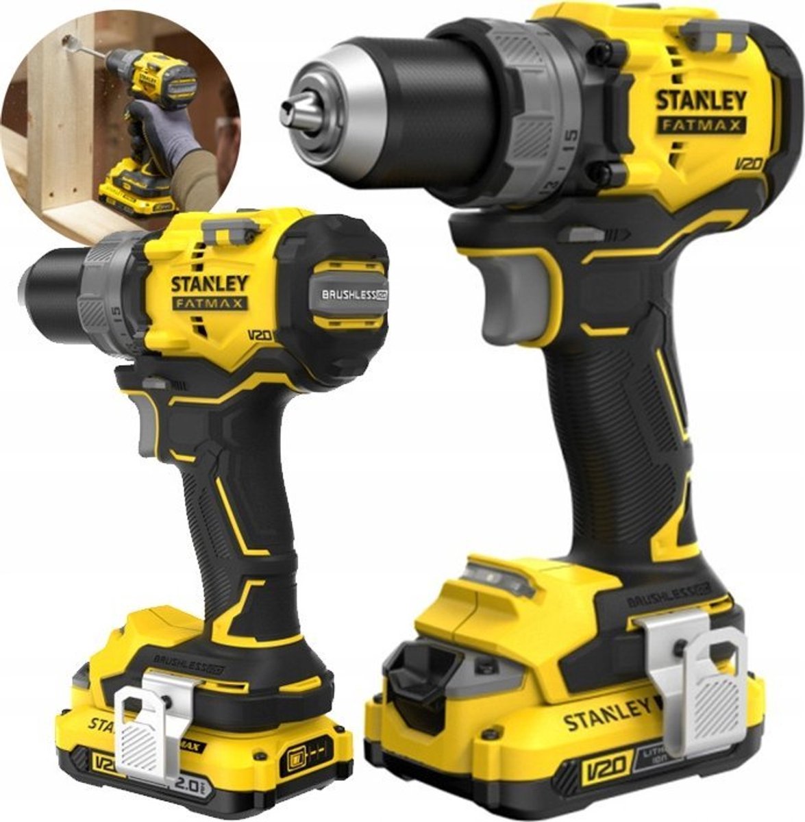 Stanley fatmax v20 18v brushless schroefboormachine met 2 x 2.0ah accu en lader - in koffer sfmcd725d2k-qw