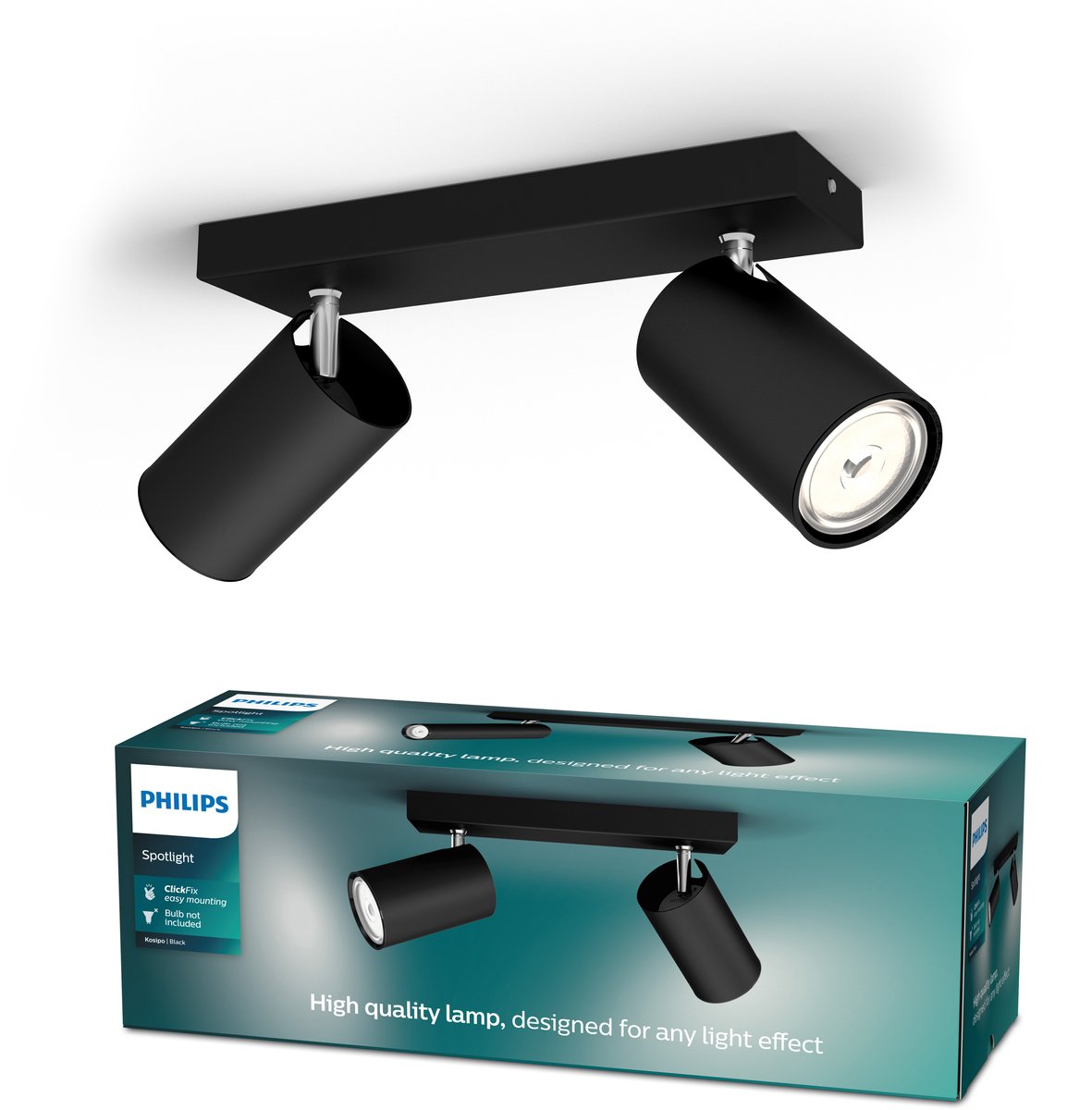 Philips led philips kosipo opbouwspot - 2-lichts - zwart