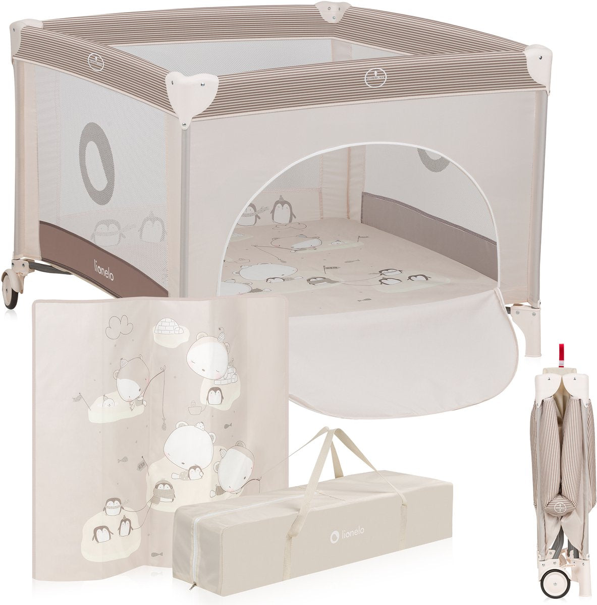 Lionelo bonnie kinderbox - kinderbed - tot 15 kg -zijwanden van luchtige gaas - ruime speelruimte - systeem voor snel in- en opvouwen - meegeleverde draagtas