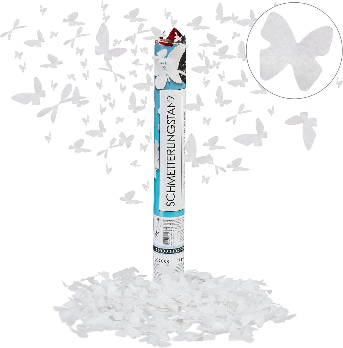 Merkloos sans marque confetti kanon vlinders - 6-8 m effect hoogte - bruiloft - papier - 40 cm - wit