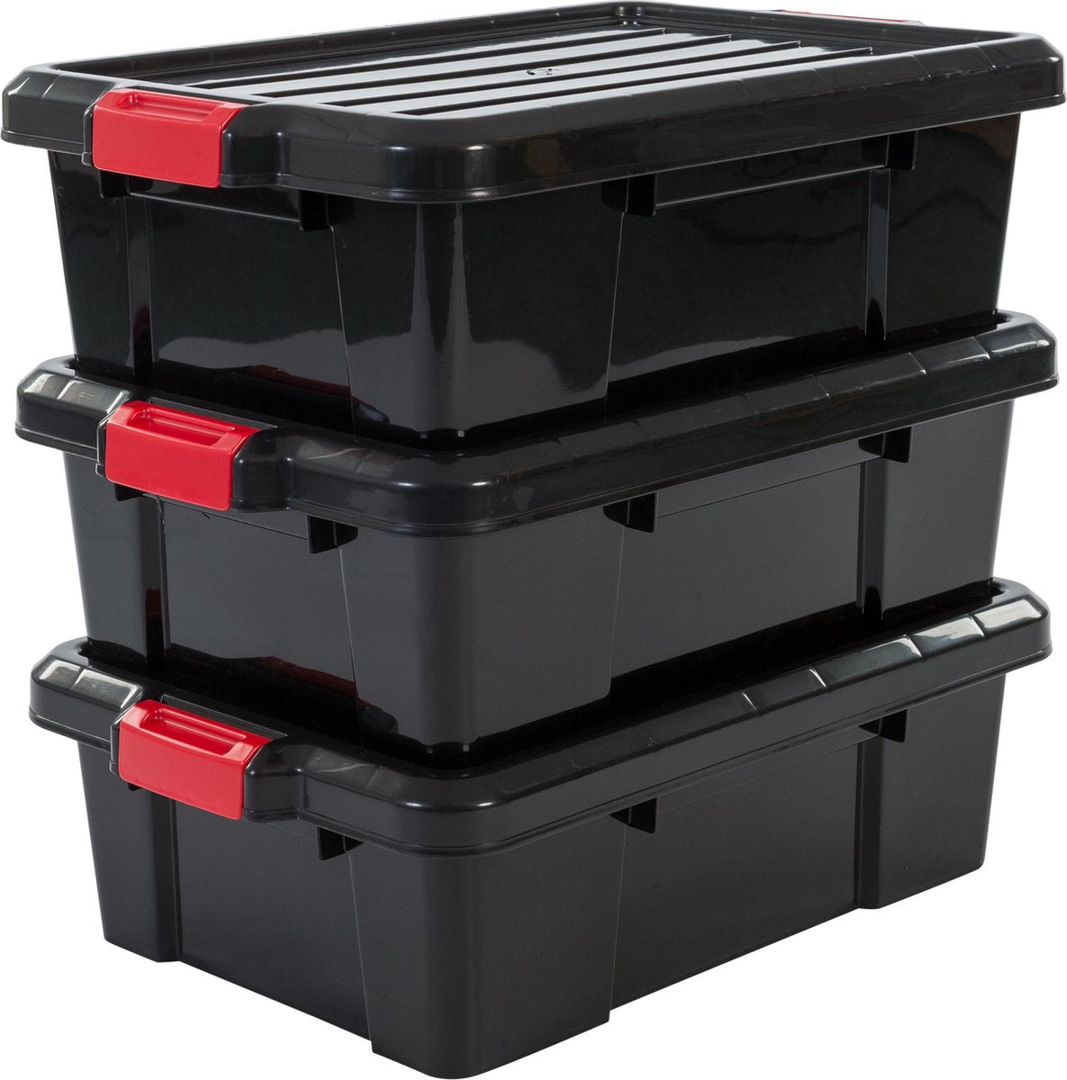 Iris powerbox opbergbox - 25l - kunststof - zwart rood - set van 3