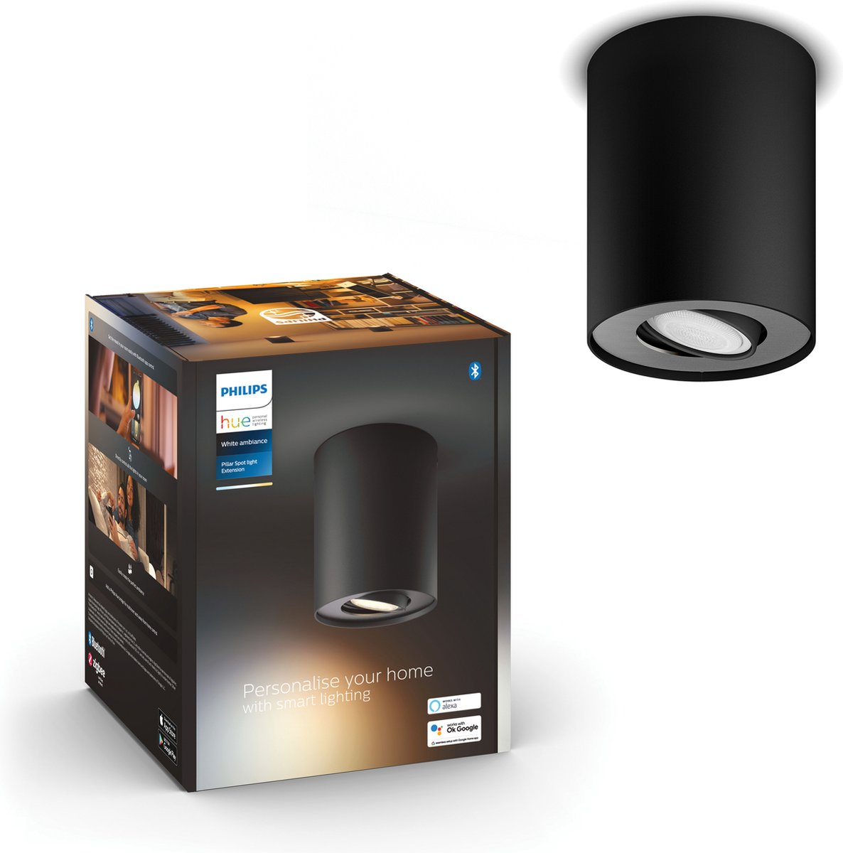 Philips hue pillar opbouwspot - warm- tot koelwit licht - 1-spot - zwart - gu10