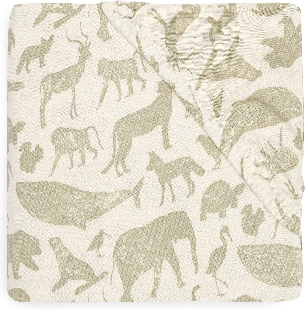 Jollein - hoeslaken jersey 40 50x80 90cm - wieg, ledikant, babybed - animals - olive green