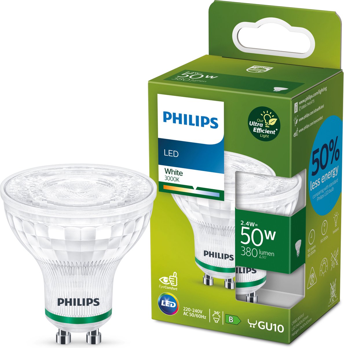 Philips led philips ultra efficient led spot - 50 w - gu10 - wit licht