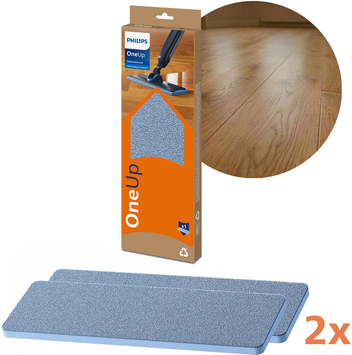Philips oneup - vervangbare dweildoek - origineel - voor houten vloeren - 2 stuks - xv1884 20
