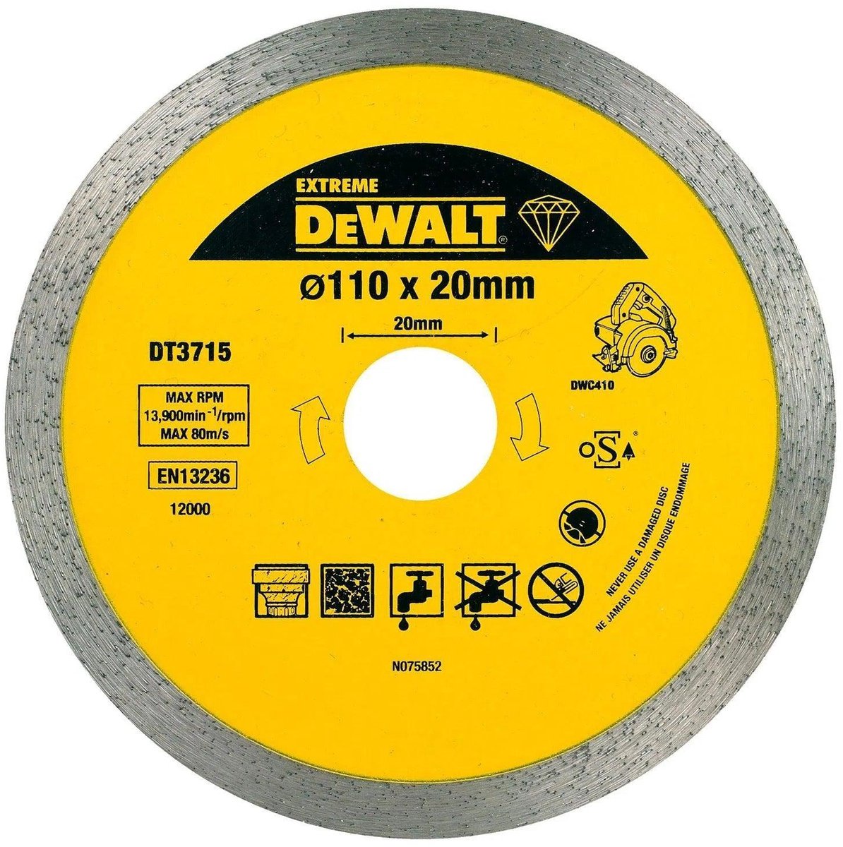 Dewalt extreme serie - diamantschijf - 110mm - voor dwc410 - gres en graniet