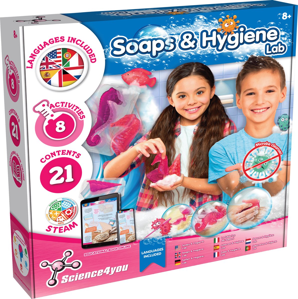 Science 4 you science4you soap hygiene lab - experimenteerset - zeeplaboratorium voor kinderen - maak zeepjes en voer wetenschappelijke experimenten uit - educatieve wetenschapsset - 8+ jaar