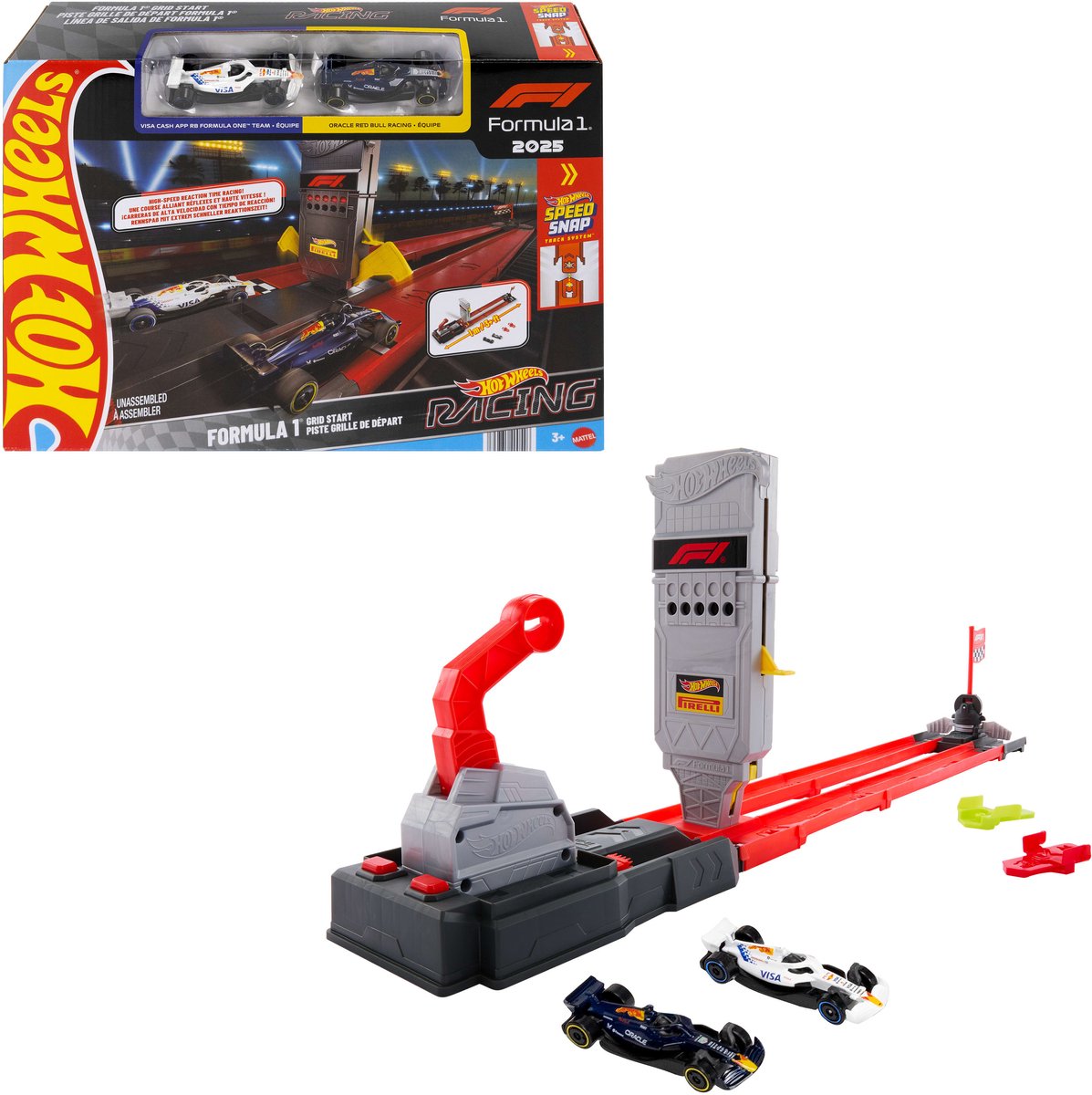 Hot wheels racing formula 1 grid start baanset - met 2 metalen f1 auto's