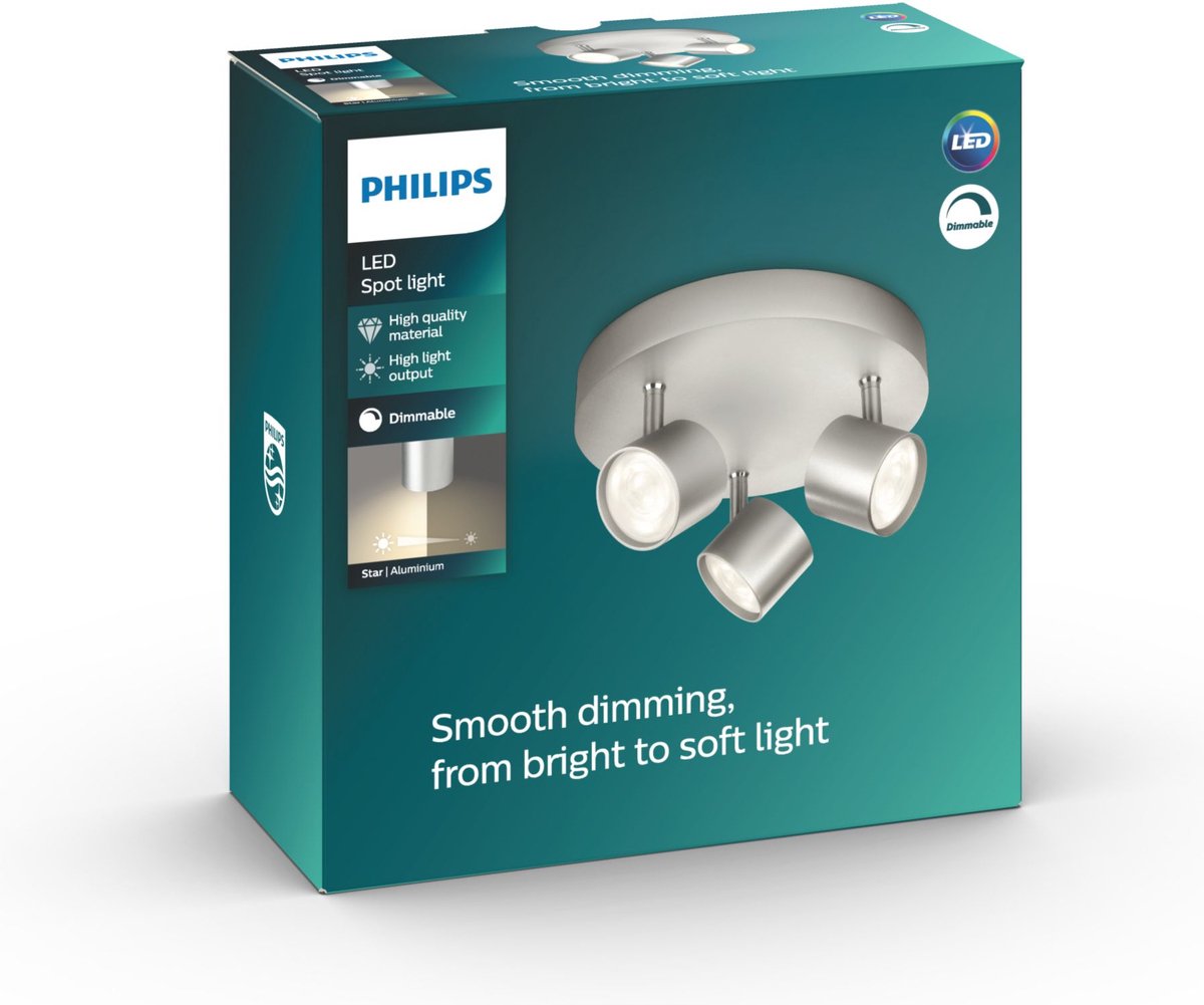 Philips led philips star opbouwspot - 3-lichts - aluminium