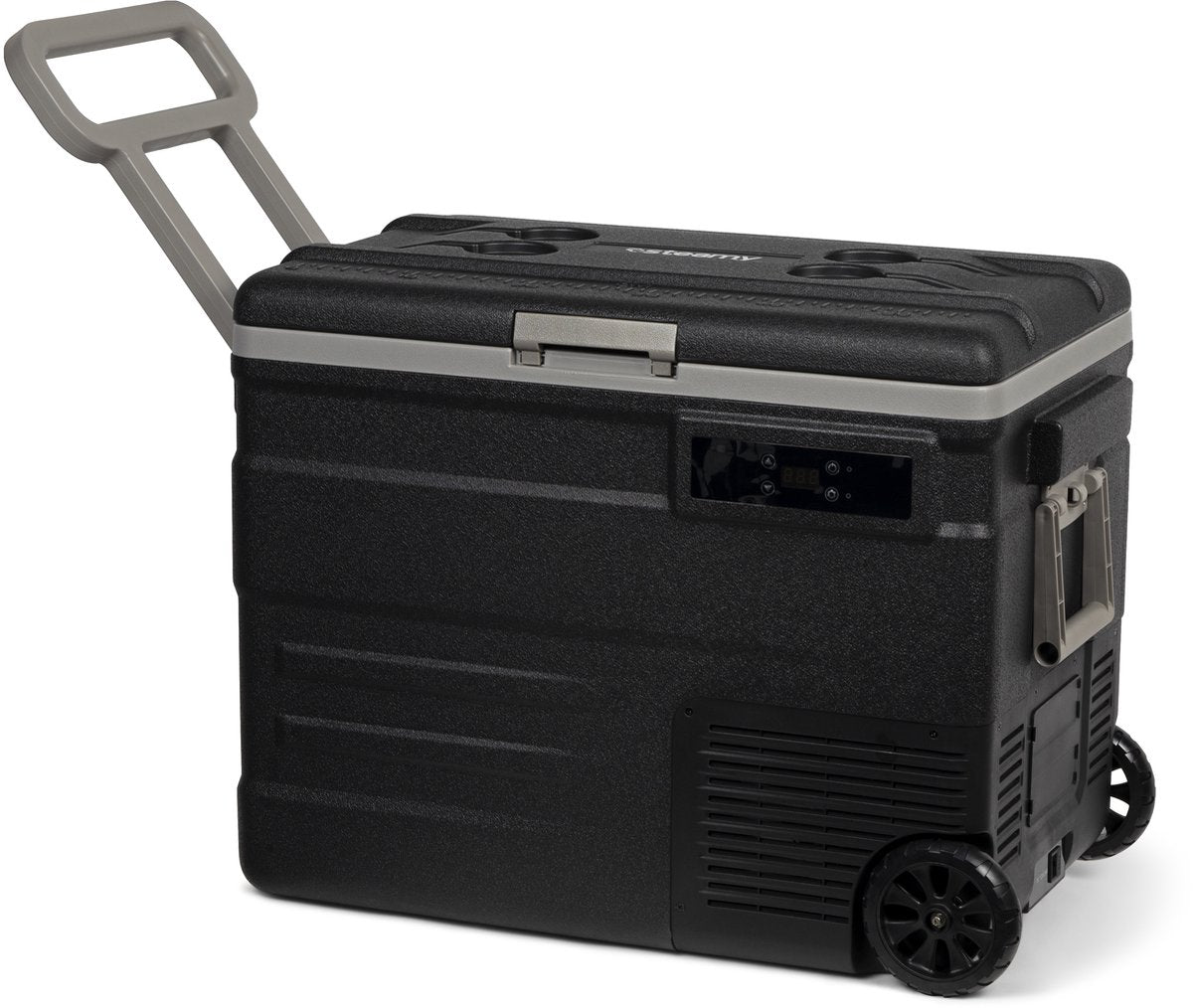 Steamy -e single zone roller elektrische compressor koelbox op wielen - single zone - 55 liter - 12v en 230v - voor auto en camping - zwart