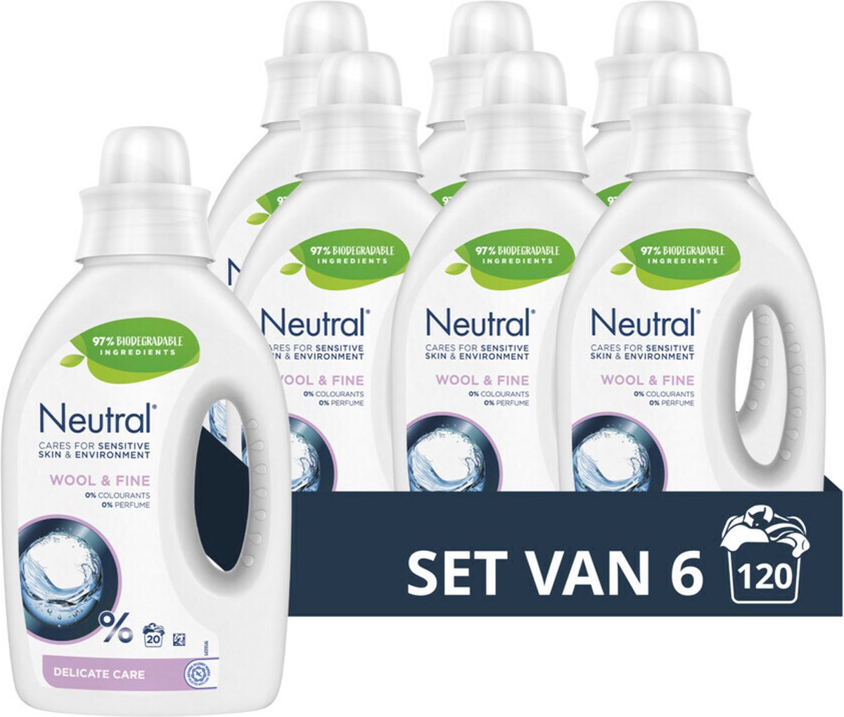 Neutral - vloeibaar wasmiddel wol fijn 20 wasbeurten - 6 x 1 liter - voordeelverpakking