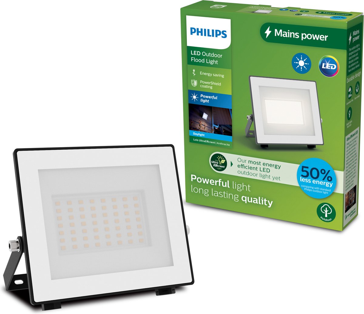 Philips led philips lois floodlight - ultraefficient led - zwart - 15w - koel wit licht; 5000k - verstraler
