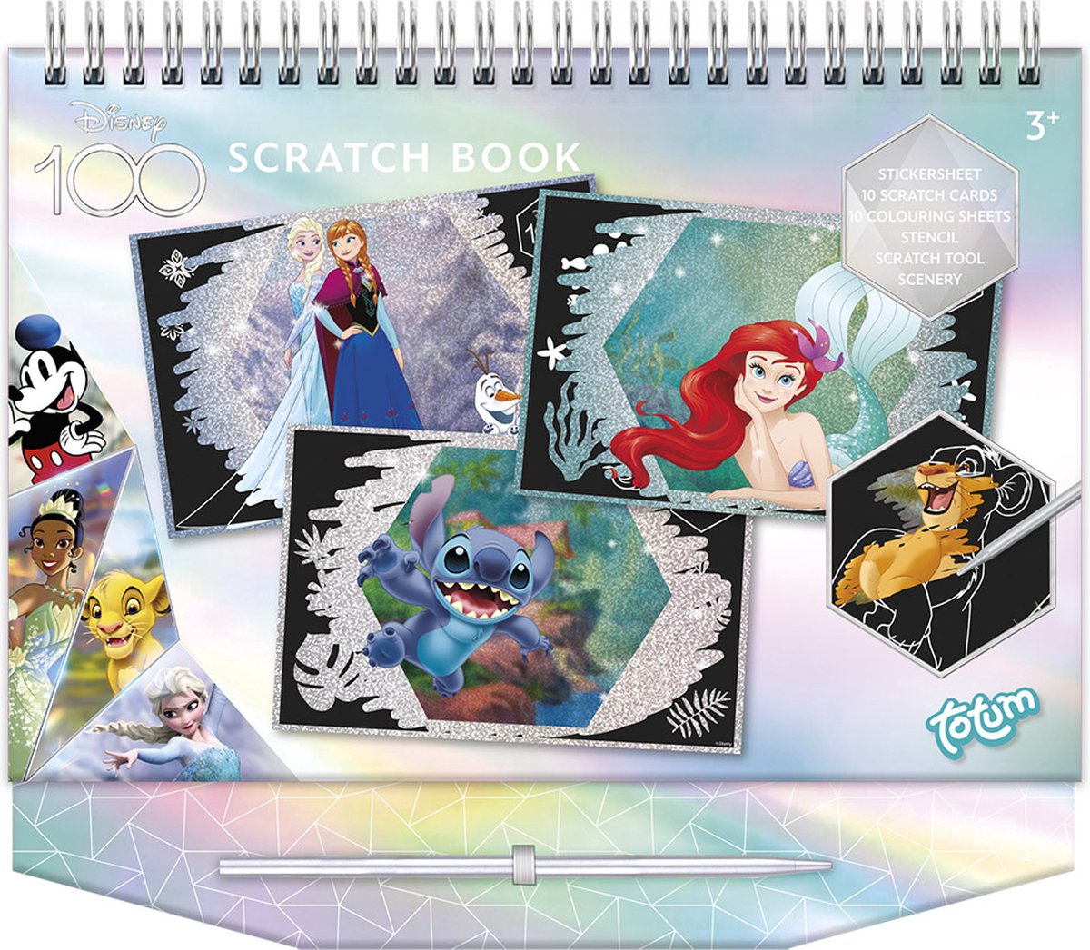 Totum disney 100 krasplaten sticker en kleurboek scratch art disney classics limited edition jubileum editie 100 jarig bestaan disney