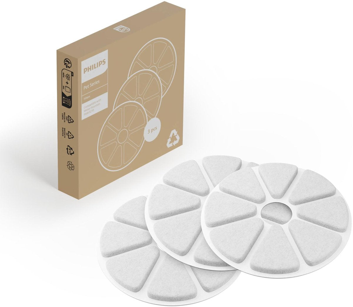 Philips waterfontein filter kat – set van 3 vervangingsfilters met actieve koolstof – origineel navulfilter voor pet-serie drinkfontein (paw3210)